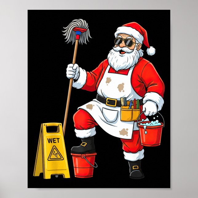 Poster Funny Janitor Santa Christmas Graphic Cleaner Clea (Frente)