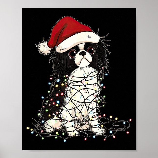 Poster Funny Japanese Chin Christmas Graphics Dog Lights  (Frente)