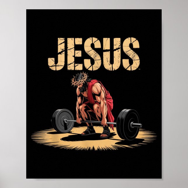Poster Funny Jesus Weightlifting Christian Gym Humor  (Frente)