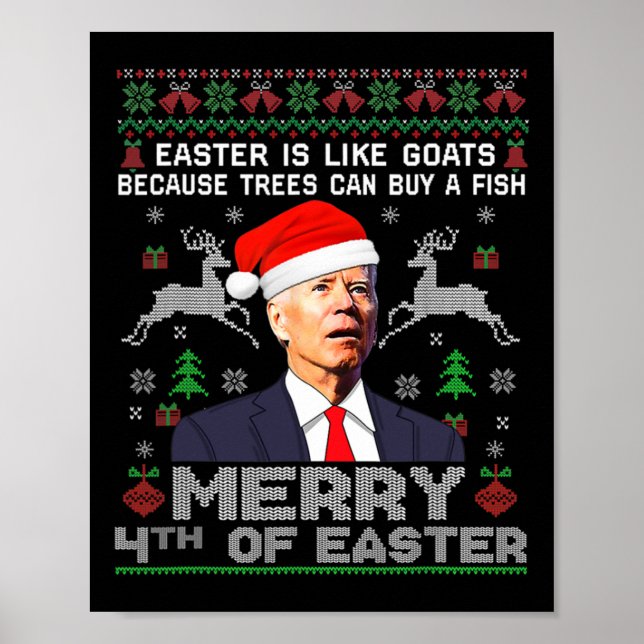 Poster Funny Joe Biden Christmas Santa Hat Merry 4th Of E (Frente)