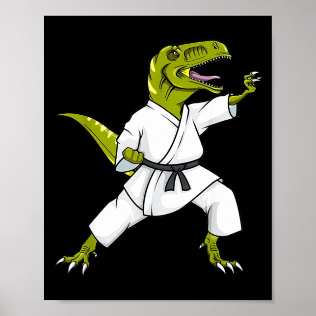 Poster Funny Karatesaurus T-rex Dinosaur Karate Samurai D (Frente)