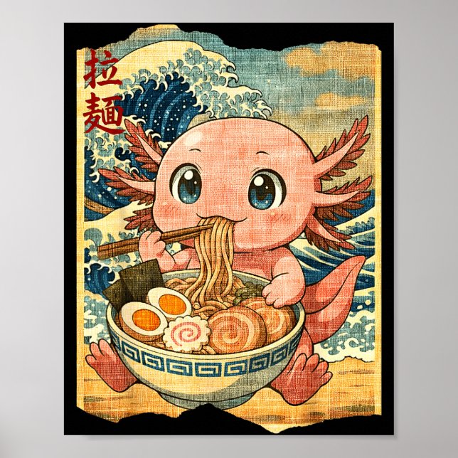 Poster Funny Kawaii Axolotl Ramen Noodle Bowl Japanese Wa (Frente)