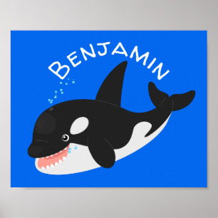 Poster Funny killer whale orca cute cartoon illustration