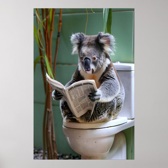 Poster Funny Koala Bathroom Print, Reading Newspaper (Frente)