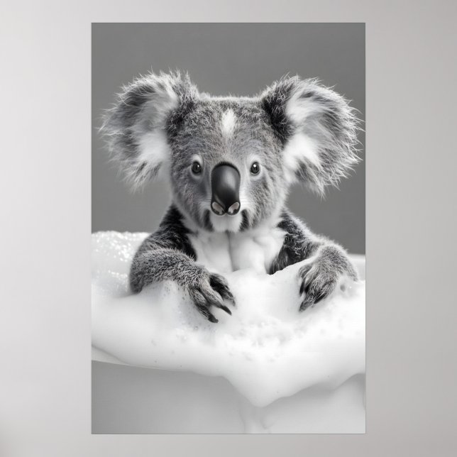 Poster Funny Koala Bubble Bath Print, Vintage Bathroom (Frente)