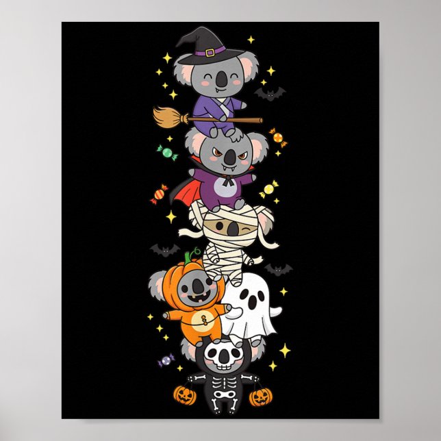 Poster Funny Koala Witch Vampire Ghost Halloween Kids Men (Frente)