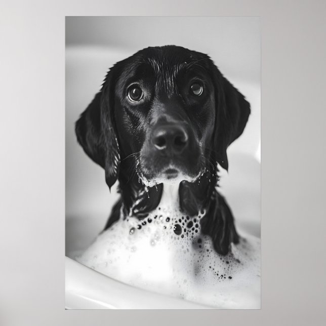 Poster Funny Labrador Bubble Bath Print, Quirky Bathroom (Frente)