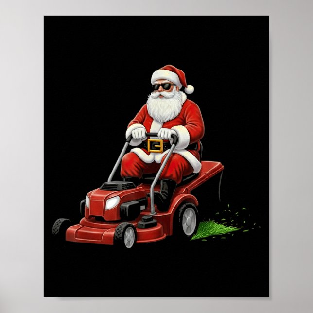 Poster Funny Lawn Mower Santa Christmas Graphic Mowing La (Frente)