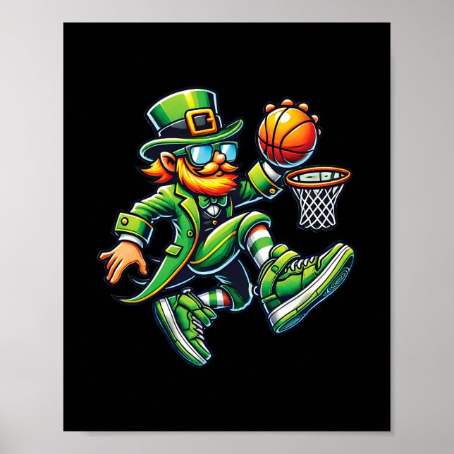 Poster Funny Leprechaun Dunking Sketll Boys Kid St Patric (Frente)