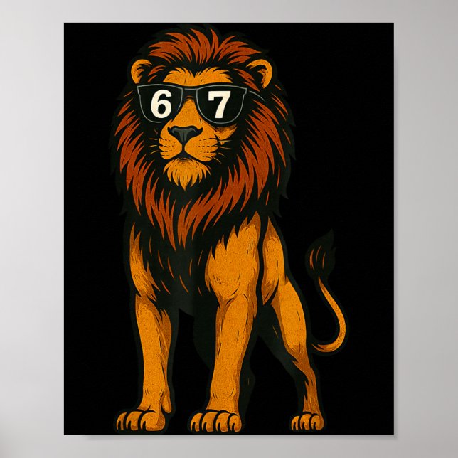 Poster Funny Lion Sungles 67 Six Seven Meme  (Frente)