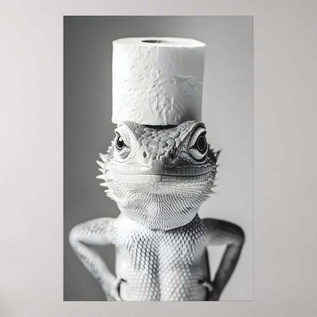 Poster Funny Lizard Toilet Paper Roll Bathroom Print (Frente)