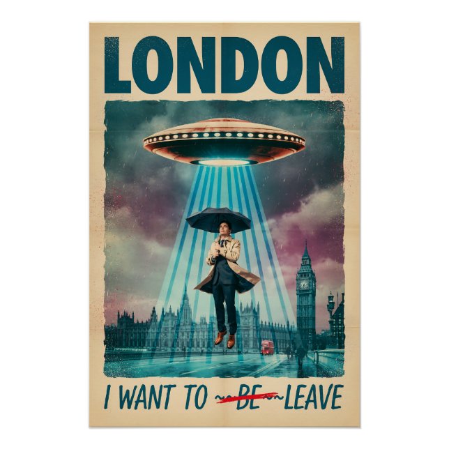 Pôster Funny London Alien Abduction Retro Sci-Fi Poster (Frente)