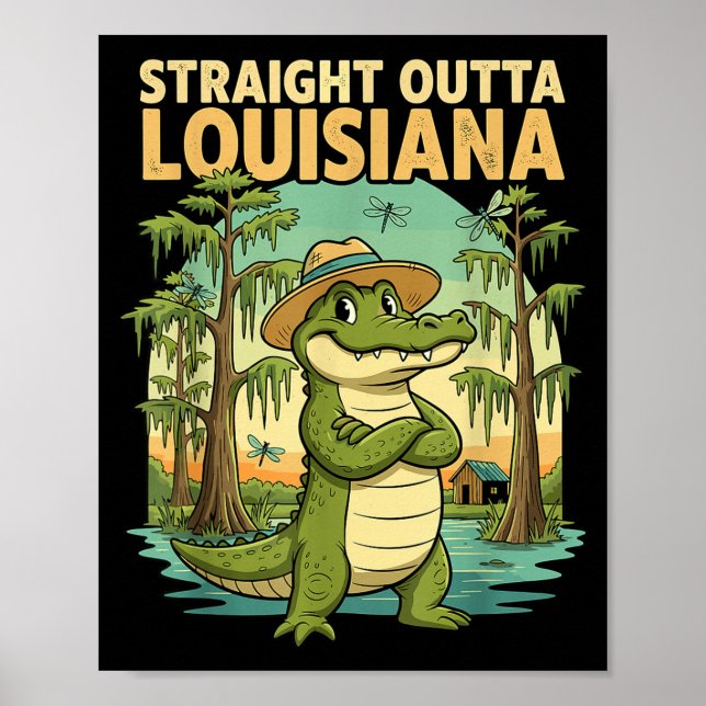 Poster Funny Louisiana Alligator Retro Wildlife Travel Ba (Frente)