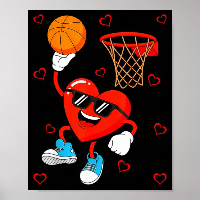 Poster Funny Love Basketball Heart Shape Happy Valentine' (Frente)