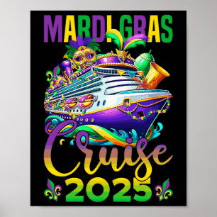 Poster Funny Mardi Gras Cruise 2025 Mask Miçanga Fat Terç