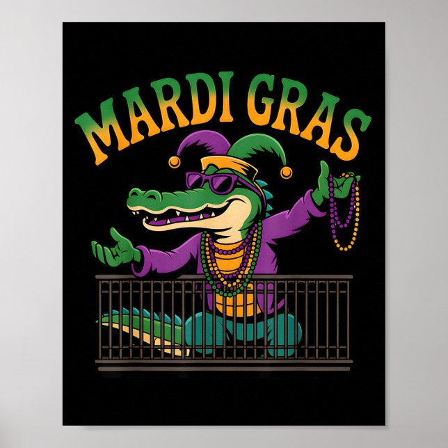 Poster Funny Mardi Gras Gator New Orleans Party Squad Bea (Frente)