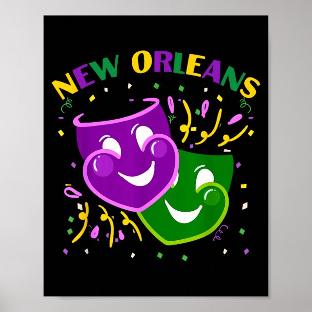 Poster Funny Mardi Gras Mask Louisiana New Orleans Carniv (Frente)