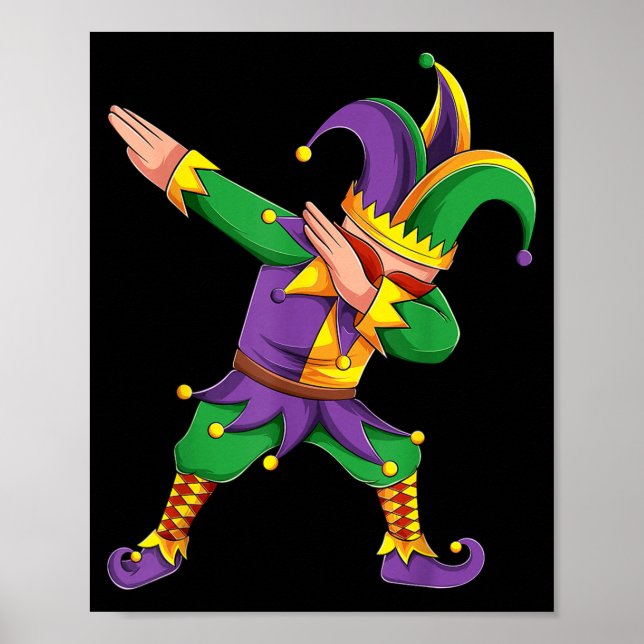 Poster Funny Mardi Gras Outfit Dabbing Jester New Orleans (Frente)