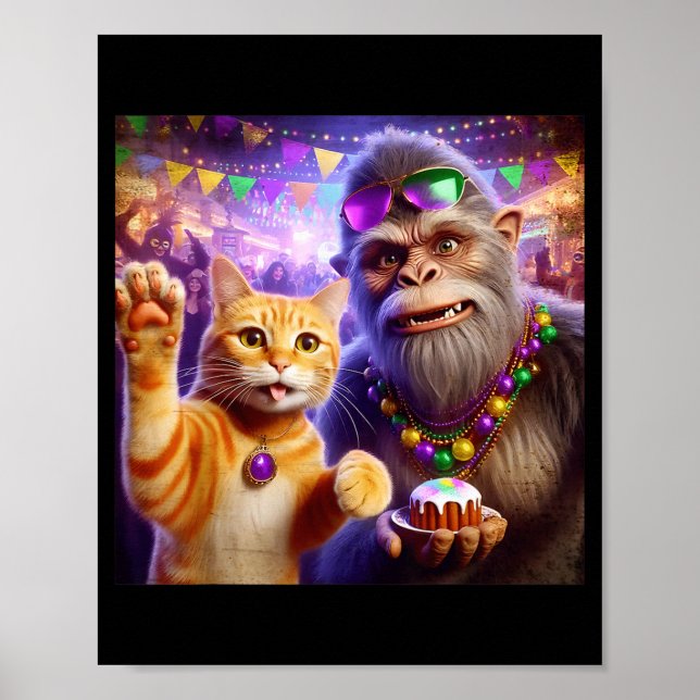 Poster Funny Mardi Gras Selfie Cat Bigfoot Quote _3  (Frente)