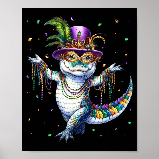 Poster Funny Mardigator Mardi Gras Alligator Dancing Carn (Frente)