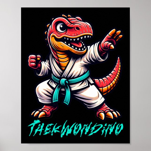 Poster Funny Martial Arts Karate Taekwondo Dino Animal Cu (Frente)