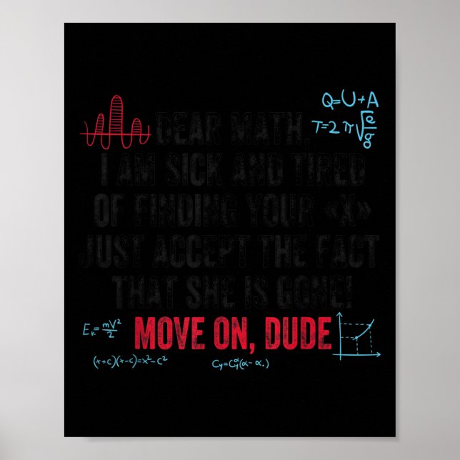 Poster Funny Math Quote Dear Math Move On Dude Girls Boys (Frente)