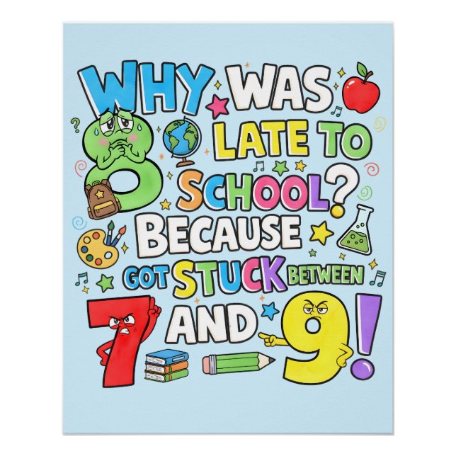 Pôster Funny Maths Poster for Kids UK Classroom Numbers  (Frente)