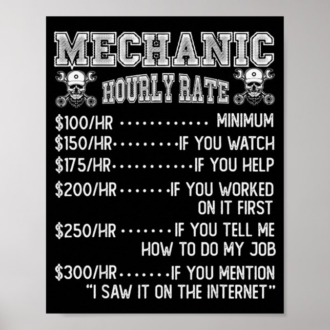 Poster Funny Mechanic Hourly Rate Joke Design  (Frente)