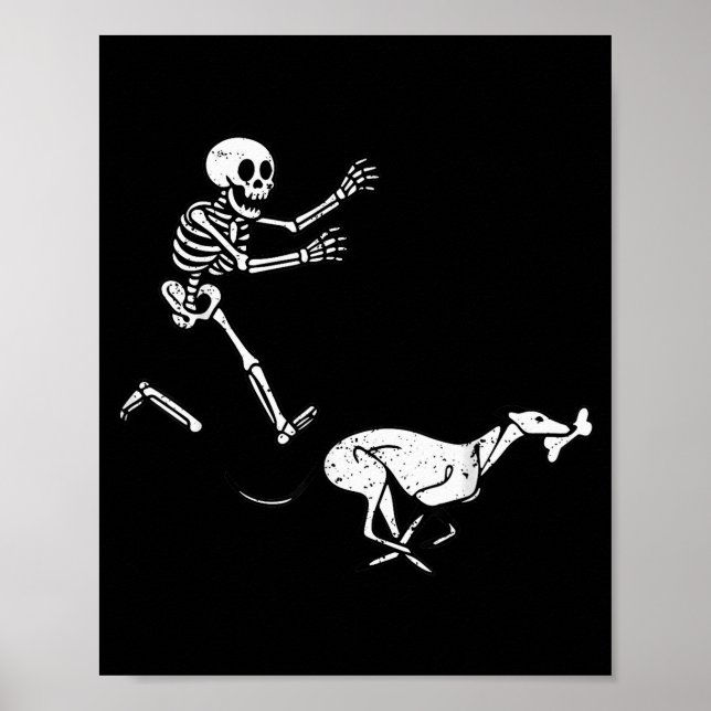 Poster Funny Meme Greyhound Running Skeleton Halloween  (Frente)