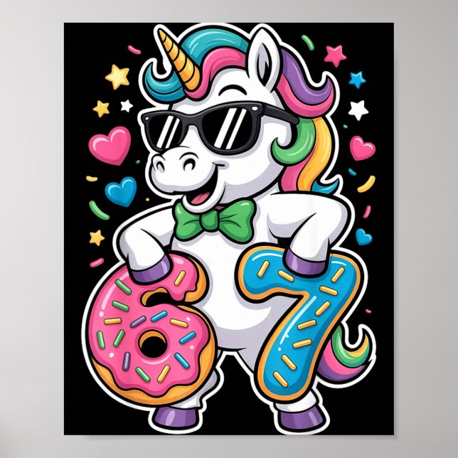 Poster Funny Meme Unicorn Girls Kids Six Seven 6-7 Brainr (Frente)