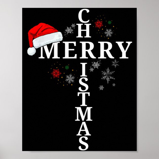 Poster Funny Merry Christmas Xmas Cross Christian Snow  (Frente)