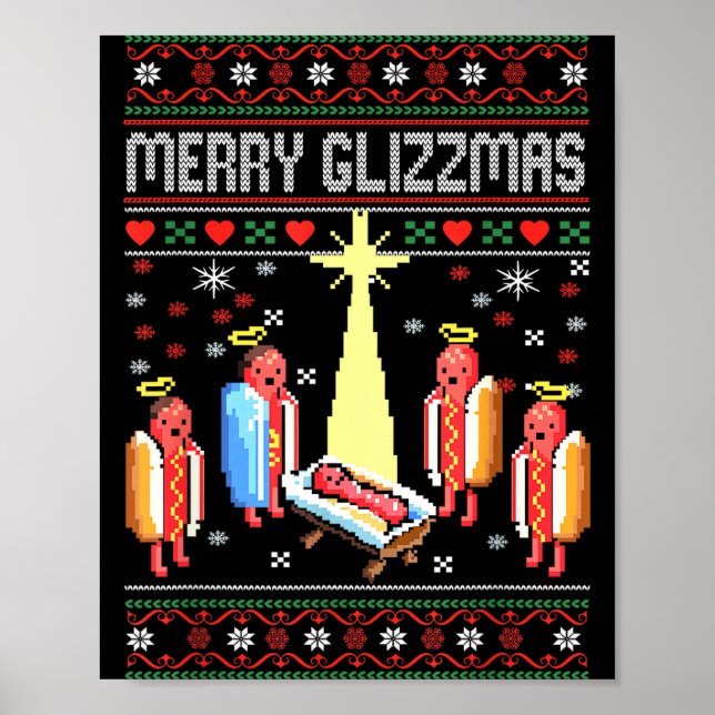Poster Funny Merry Glizzmas Hot Dogs Family Gro Ugly Chri (Frente)