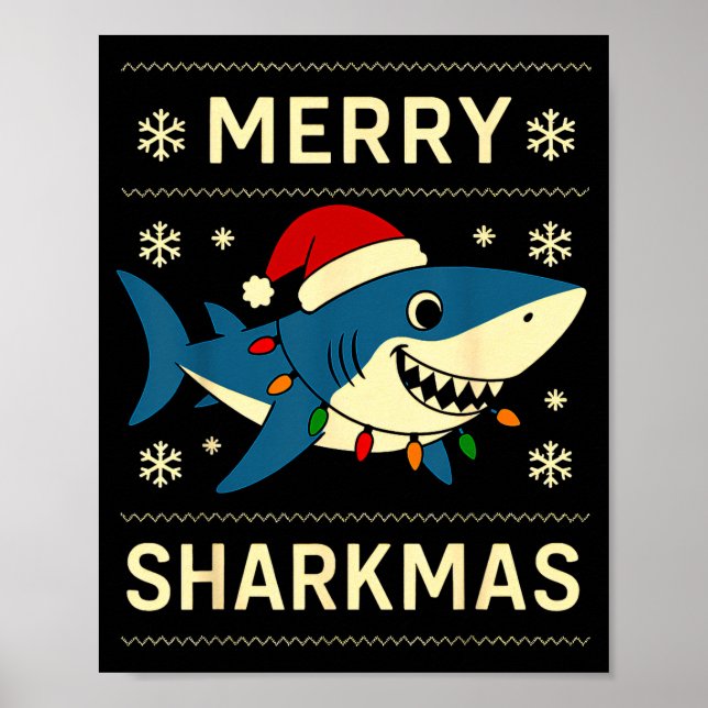 Poster Funny Merry Sharkmas Christmas Shark Humor  (Frente)