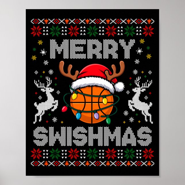Poster Funny Merry Swishmas Basketball Christmas Reindeer (Frente)
