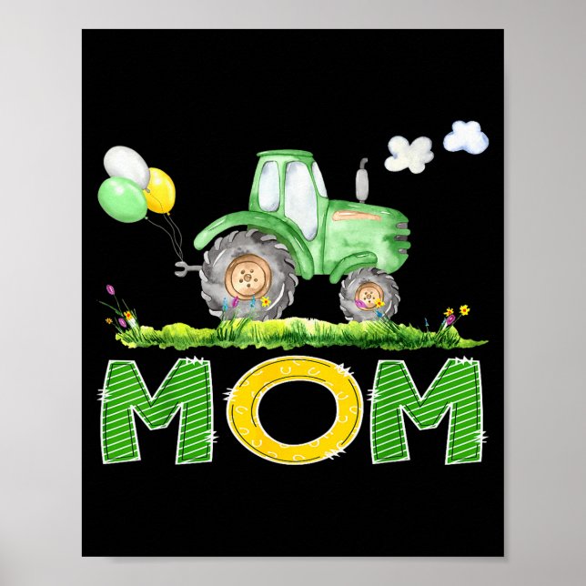 Poster Funny Mom Birthday Boy Tractor Farm Truck Matching (Frente)