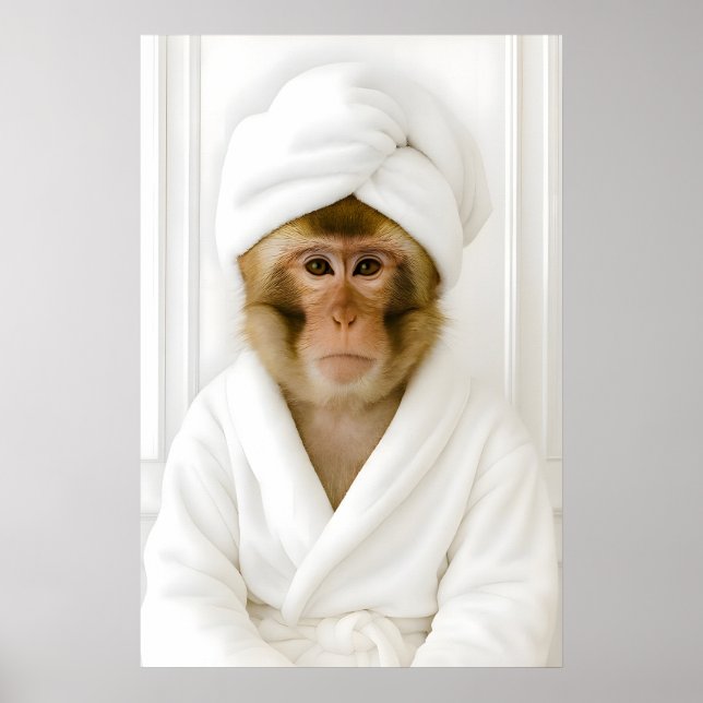Poster Funny Monkey Bathroom Print, Monkey In Bathrobe (Frente)
