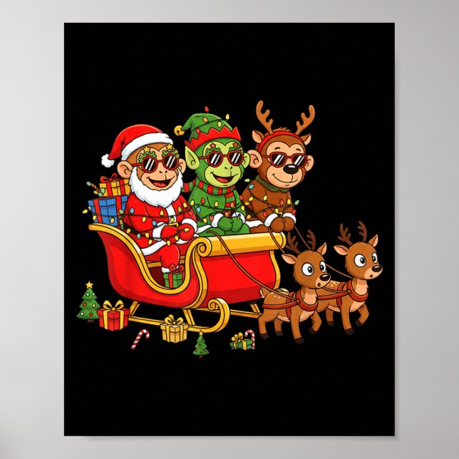 Poster Funny Monkey Santa Reindeer Elf Christmas Womens M (Frente)