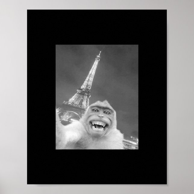 Poster Funny Monkey Selfie Eiffel Tower In Paris Men Wome (Frente)