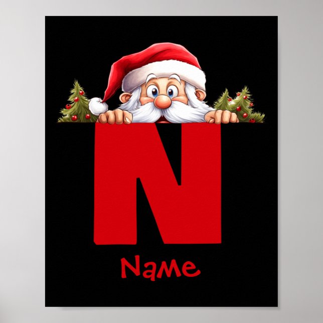 Poster Funny Monogram Family Christmas Red Santa  (Frente)