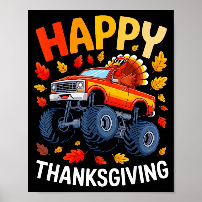 Poster Funny Monster Truck Turkey Happy Thanksgiving For  (Frente)