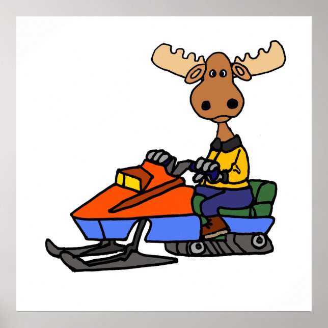 Poster Funny Moose Snowmobiling (Frente)