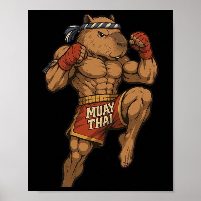 Poster Funny Muay Thai Capybara Thai Boxando Artes Marcia (Frente)