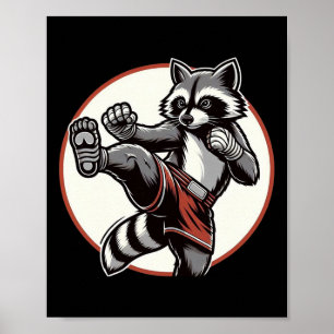 Poster Funny Muay Thai Raccoon Tailandês Boxando Artes Ma