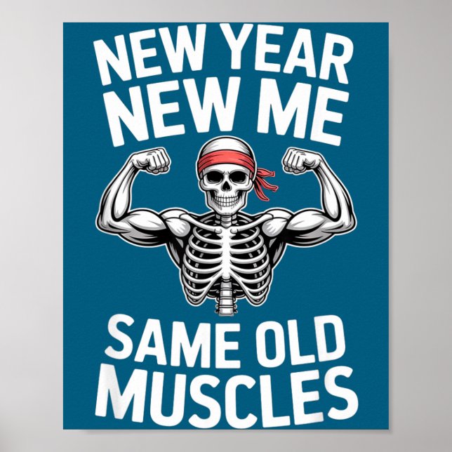 Poster Funny New Year Gym Skeleton Resolution Workout Hum (Frente)