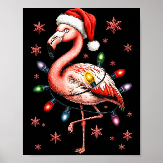 Poster Funny Nk Flamingo Christmas Tree Lights Xmas Snowf (Frente)