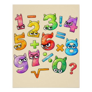 Pôster Funny Numbers Maths Poster for Kids UK Classroom