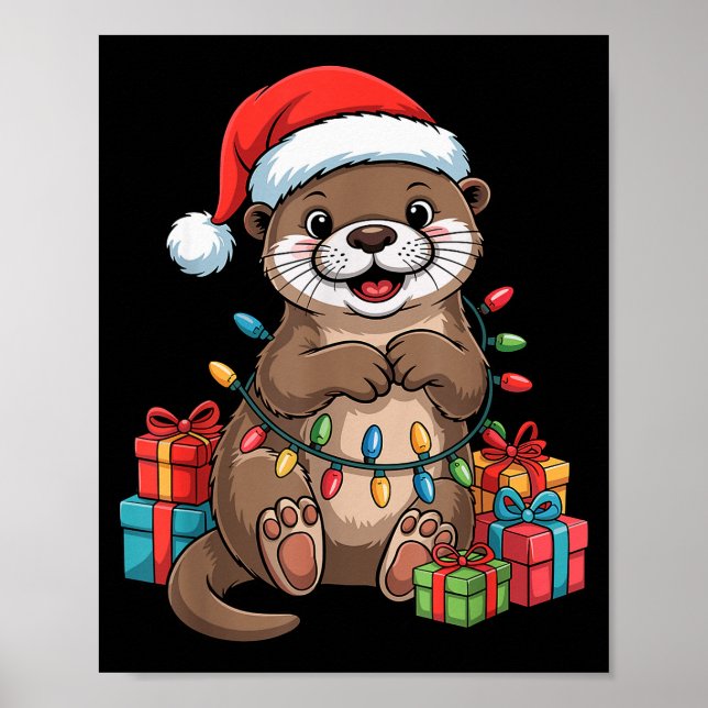 Poster Funny Otter Santa Hat Animals Lovers Ugly Christma (Frente)