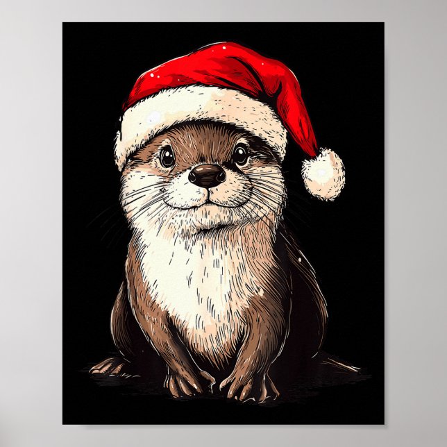 Poster Funny Otter Santa Hat Xmas Otter Lovers Christmas  (Frente)