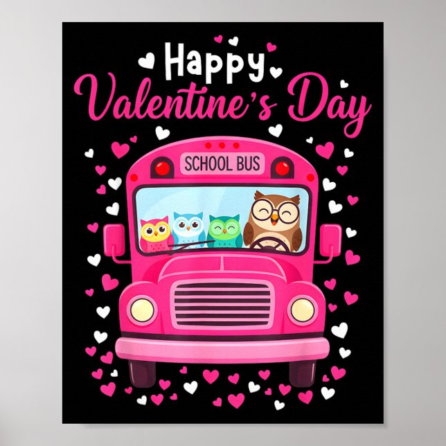 Poster Funny Owls School Bus Driver Happy Valentines Day  (Frente)
