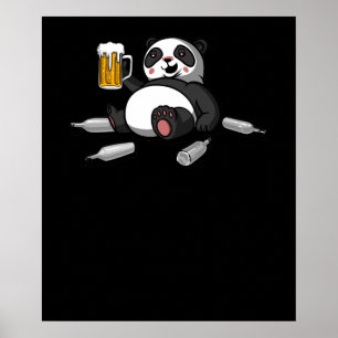 Poster Funny Panda Bear Beer Drinking Party